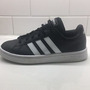 Adidas black and white sneakers, worn once. Size 5.5